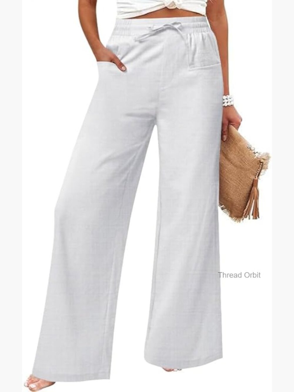 Women's Linen Wide Leg Pants High Waisted Drawstring Palazzo Lounge Trousers